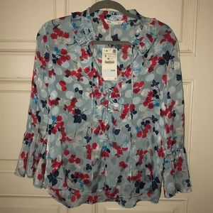 Zara Blue & Red Floral Top Size Small NWT
